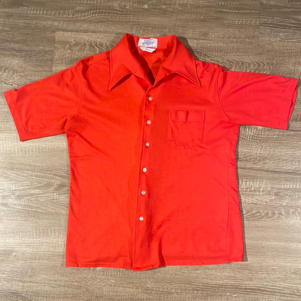 Vintage Cotton Polyester Leisure Swagger Red Puritan ButtonUp Short Sleeve Shirt
